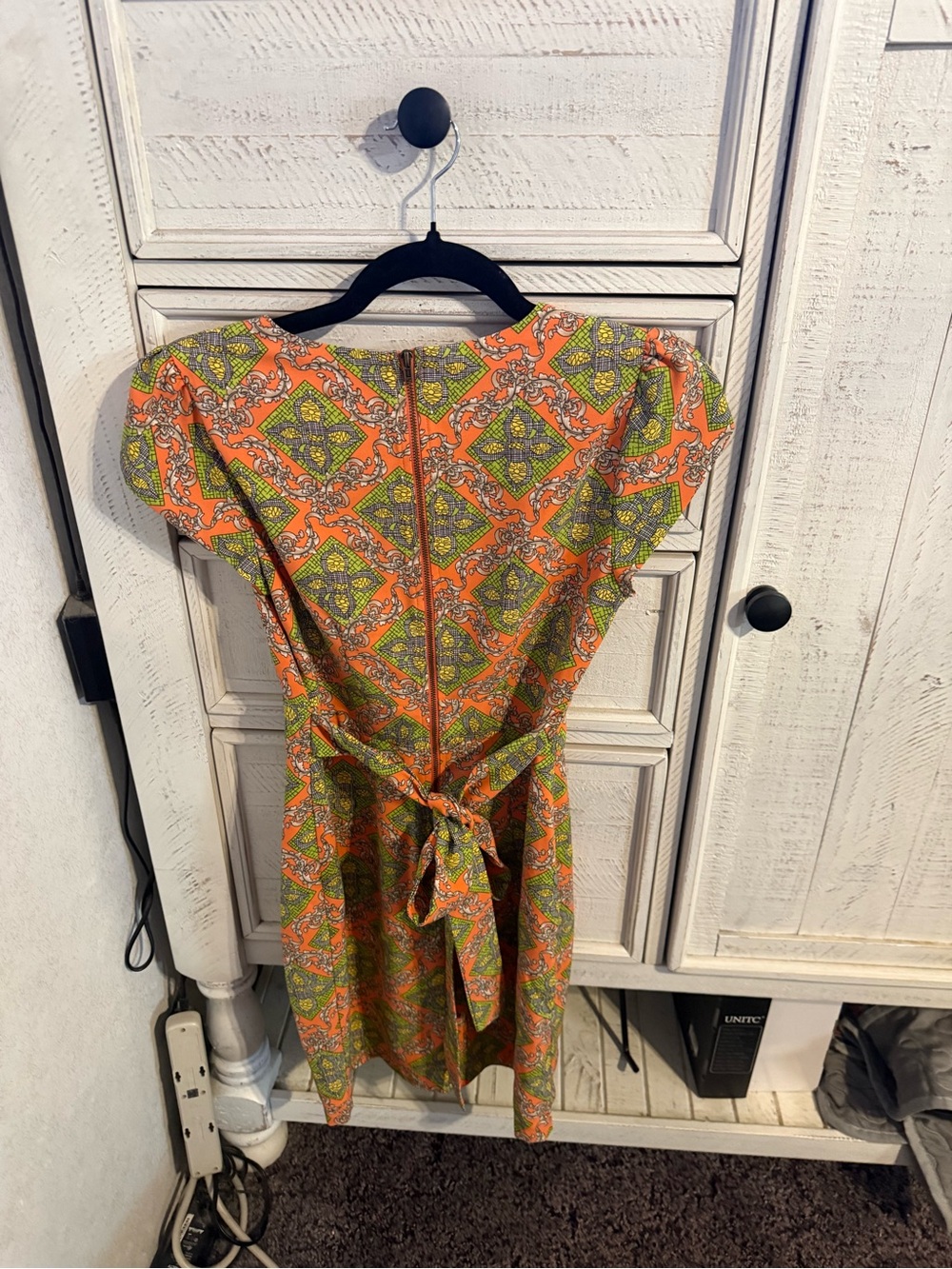 Darling Orange and Green Tie-Back Midi Dress